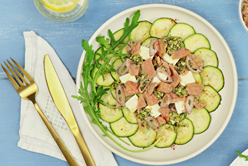 Carpaccio de courgettes marinées et thon