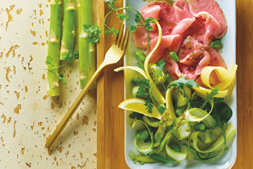 Carpaccio de veau au Beaufort et aux asperges