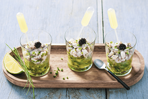 Ceviche d’esturgeon, tartare de tomates vertes