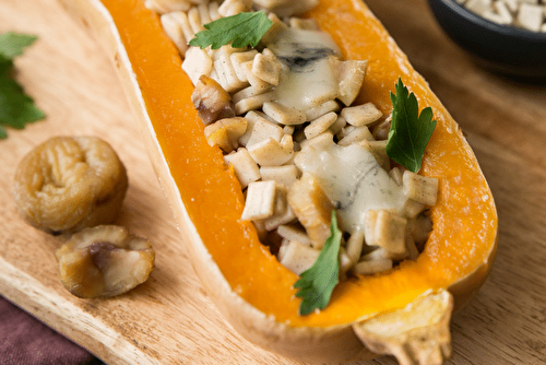 Courge farcie aux crozets châtaignes et morbier