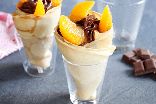 Crêpes caramel et oranges, roulées en cornet