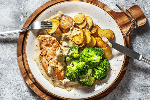 Filets de poulet sauce à la crème et moutarde