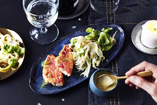 Filets de rougets sauce à l’orange, fenouil et tombée de choux de Bruxelles