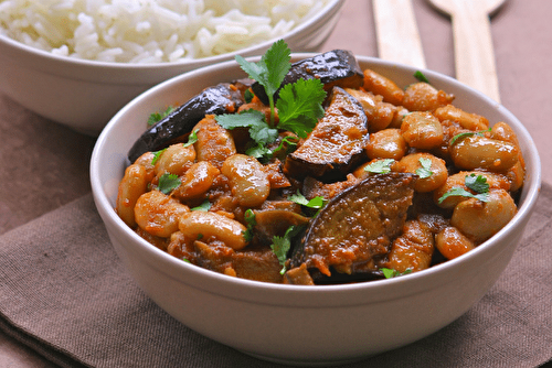 Haricots Tarbais à l’Indienne aux aubergines