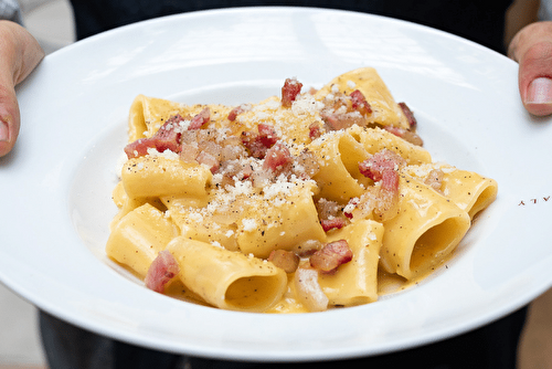 Mezzi paccheri alla carbonara de Fabrizio Cosso