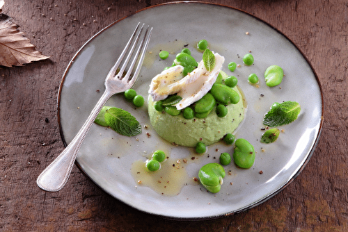 Mini Flans de petits pois et de fèves au Banon AOP