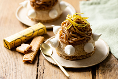 Mont-blanc crêpes dentelle Gavottes® au chouchen, cœur de meringue au citron