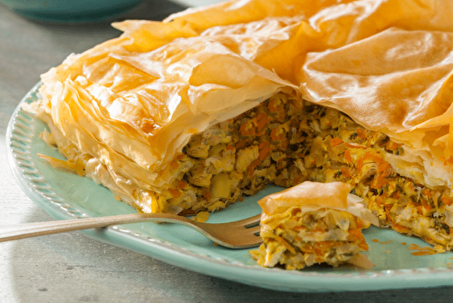 Pastilla aux légumes et poulet en feuilles de filo