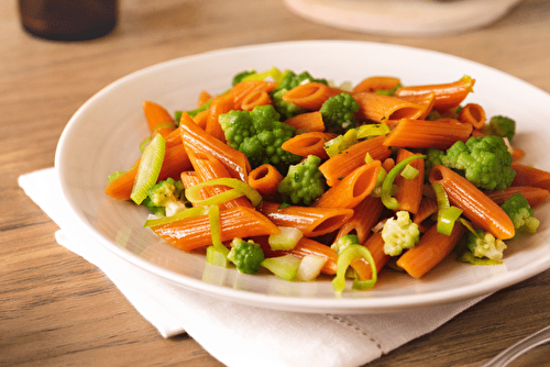 Penne de lentilles corail au chou romanesco