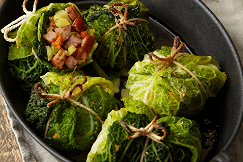 Petits choux verts farcis à la Saucisse de Montbéliard