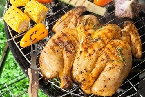 Poulet en Crapaudine et légumes grillés au barbecue