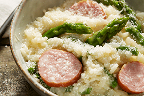 Risotto aux asperges et saucisse de Montbéliard