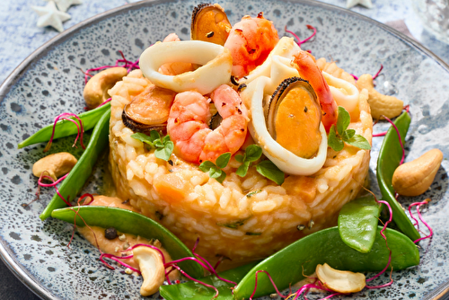 Risotto aux fruits de mer et carottes au gingembre