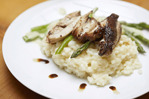 Risotto de volaille laquée au vinaigre balsamique