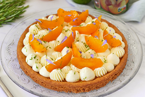 Sablé aux pêches et ganache au chocolat blanc