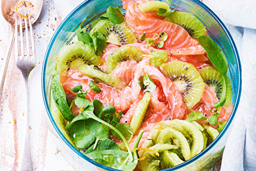 Salade de kiwi et saumon mariné, fraîche et vitaminée
