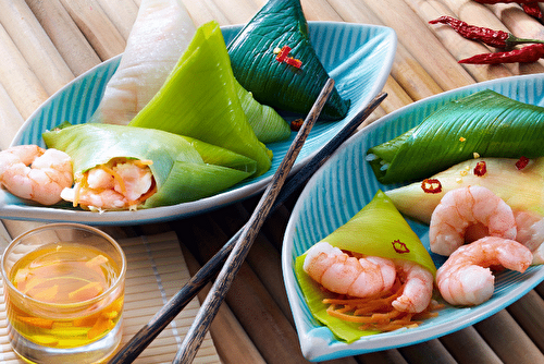 Samoussas de crevettes en feuille de poireau