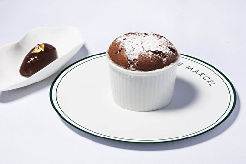 Soufflé au chocolat, sorbet cacao par Fabien Fage