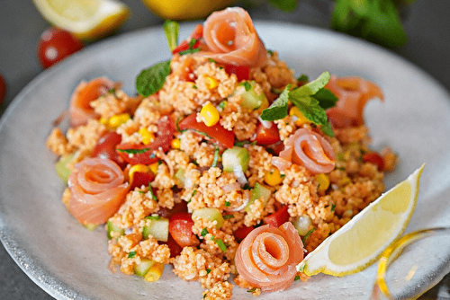 Taboulé au saumon fumé et huile de colza