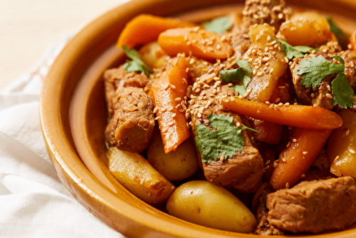 Tajine de veau au coing, carottes et miel