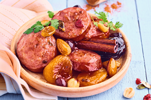 Tajine sucré-salé à la Morteau et aux fruits secs