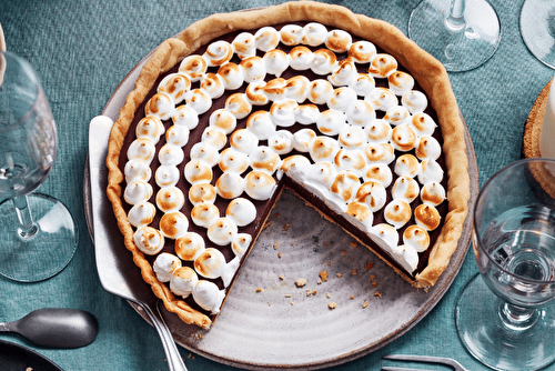 Tarte au chocolat cardamome et meringue au citron vert