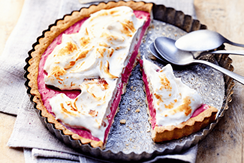 Tarte framboise meringuée à la rhubarbe