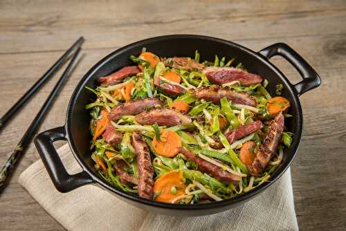 Tendre magret en wok de légumes croquants
