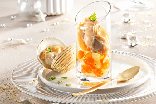 Verrine de praires, pomme de terre et potiron