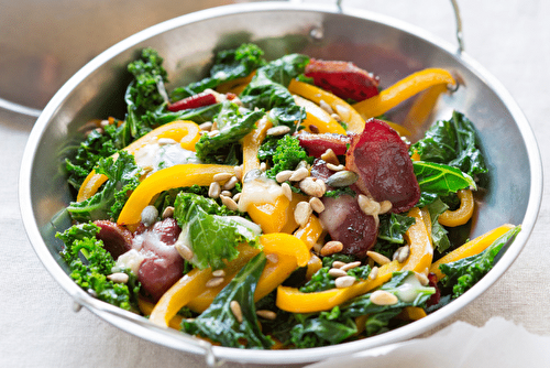 Wok de chou kale au reblochon et au magret fumé