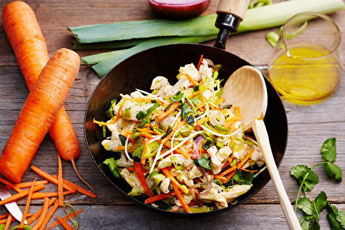 Wok de poulet sauté au soja et poireaux de Normandie