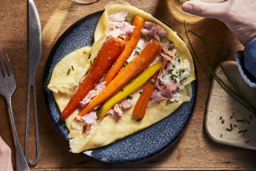 Crêpes jambon carottes ricotta à l’huile d’olive