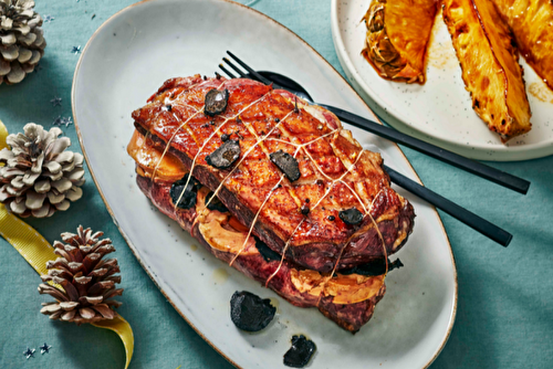 Rôti de magret de canard farci au foie gras et à la truffe