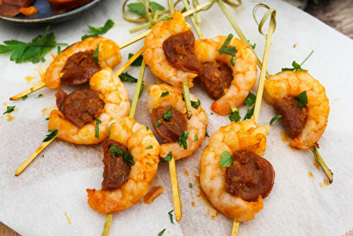 Brochettes de crevettes au chorizo