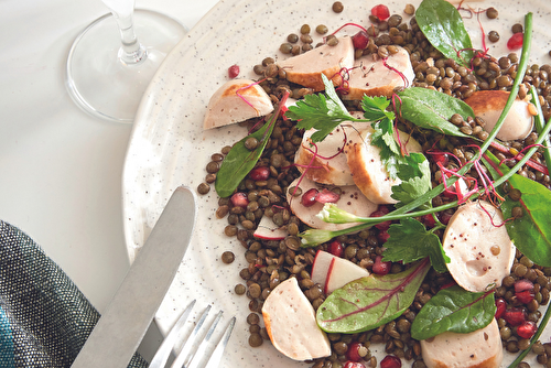 Salade de lentilles au boudin blanc