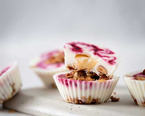 Mini yaourts glacés au miel de la Champagne, granola et fruits rouges