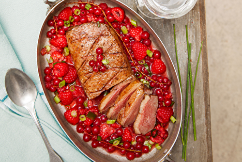 Magret de canard aux fruits rouges et grenailles