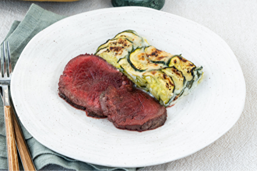 Rôti de boeuf du dimanche et gratin de courgettes au Roquefort