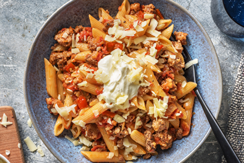 Penne au boeuf haché aux saveurs mexicaines