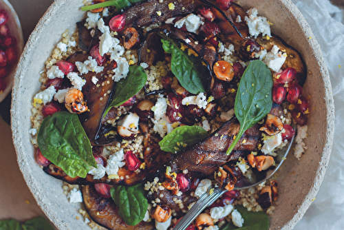 Salade de quinoa à l’aubergine marinée