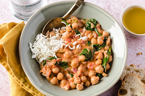 Curry de pois chiches aux épinards et à l’huile d’olive de Provence maturées AOP