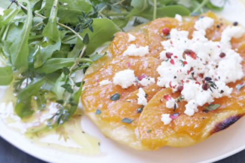 Tatin de melon au thym et chèvre frais