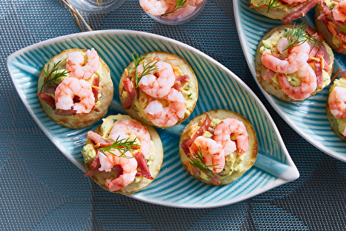 Blinis de crevettes et lardons