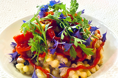 Fregola Sarda au Saint-Marcellin IGP et poivrons marinés