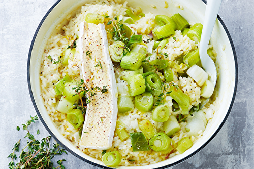 Risotto crémeux de poireaux et brie