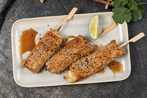 Yakitoris de veau et wok de légumes