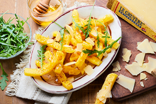 Frites de polenta au Gruyère d’Alpage AOP et miel de montagne