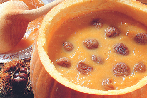 Soupe de potiron aux marrons et aux lardons