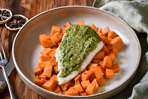 Filets d’églefin au pesto de menthe et citron noir