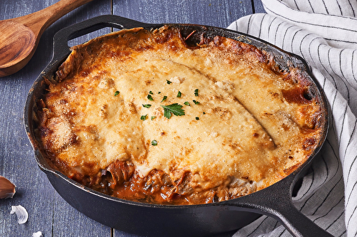 Moussaka aux filets de maquereaux, aubergines et tomates